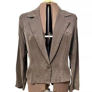 Wild Rose. Sz 14. Lightweight Green Rayon Suede Cloth Jacket. Embroidered. GB